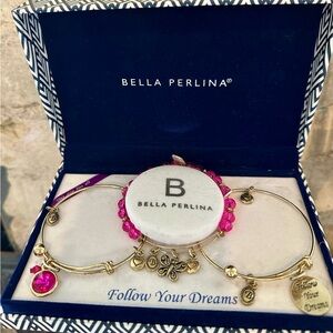 bella Perlina Gold-Tone Charm Bracelet Set with Hot Pink Accents
